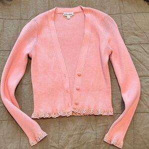 For Love And Lemons Pink Lace-Trim Cardigan